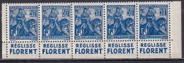 Publicité - YT 257a Jeanne D'arc 50c Type I - Bande De 5 "Réglisse Florent." Texte Complet BdF (Maury : BP 150a) Neuf** - Unused Stamps