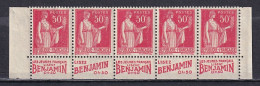 Publicité - YT 283a Paix 50c Type I - Bande De 5 Benjamin I,férieure Texte Complet BdF (Maury : BP 177a) Neuf** - Unused Stamps