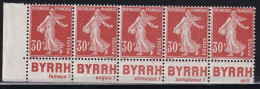 Publicité - YT 360b Semeuse 30c Type III - Bande De 5 "Byrrh" Texte Complet BdF (Maury : BP 240a) Neuf** - Unused Stamps