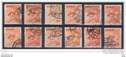 JAPAN:  1952  RED  FISH  -  35 Y. USED  STAMPS  -  REP.  12  EXEMPLARY  -  YV/TELL. 509 - Usati
