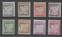 Andorra -Franc 1931-32 - Tasas 1-8 (*) - Ungebraucht