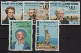 Komoren 1985:  MichelNr.: 737 Bis 741, Postfrisch | Schriftsteller, Freiheitsstatue, Königinmutter - Comores (1975-...)