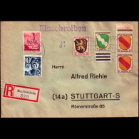 Alleiierte Besetzung 1948: Brief / Einschreibebrief | Portostufen, Oberrand, MIF Fr. Zone | Mechtersheim, Stuttgart - Libye