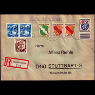 Alleiierte Besetzung 1948: Brief / Einschreibebrief | Portostufen, Oberrand | Mechtersheim, Stuttgart - Libye