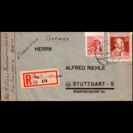 Alliierte Besetzung 1948: Brief, Einschreibebrief Provis. R-Zettel | Portostufen, Oberrand | Bartenstein, Stuttgart - Libyen