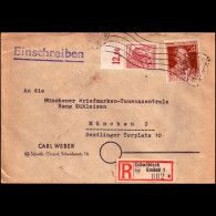 Deutschland 1948: Brief / Einschreibebrief | Portostufen, Oberrand | Schwäbisch Gmünd, München - Libia