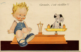 8355 - Illustrateur - JANSER  :  Petite Fille Et Son  Chiot  -  GROSSIR , C'EST   VIEILLIR !!!!   Circulée - Janser
