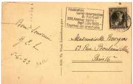 LUXEMBOURG YT N°171 SEUL SUR CP POUR LA FRANCE OBLITERE FLAMME FEDERATION LUXEMBOURGEOISE DE FOOTBALL SPORT FOOTBALL - 1926-39 Charlotte De Perfíl Derecho