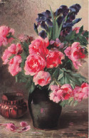 FLEURS - Roses Dans Un Vase - Colorisé - Carte Postale Ancienne - Fleurs