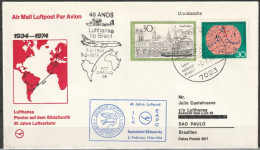 BRD Flugpost /40 Jahre Südatlantik Verkehr Boeing707 Stuttgart - Sao Paulo 3.2.1974 Ankunftstempel 7.2.74 (FP 108) - Premiers Vols