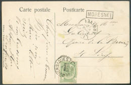 CANTONS De L'EST - N°56 - 5c. Obl. Sc VERVIERS (OUEST) Sur C.P. (Vue Chateau D' EULENBOURG Moresnet) Du 3 Mars 1907 + Gr - Linear Postmarks