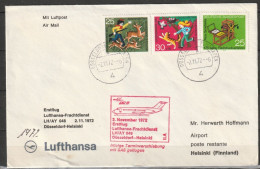 BRD Flugpost /Erstflug LH/AY 048 DC9 Düsseldorf - Helsinki  2.11.1972 Ankunftstempel 2.11.72 (FP 191) - Premiers Vols