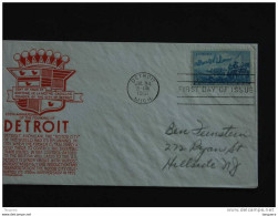 USA Etats-Unie United States 1951 Jul 24 FDC Landing Of Cadilac Detroit Auto Yv 551 Sc 1000 - 1951-1960