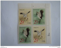 USA Etats-Unis D'Amerique United States 1994 Crane Grues Kraanvogels Oiseaux Bloc Of 4 Plate B 1111 Yv  2281-2282 MNH ** - Plattennummern