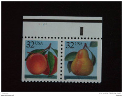 USA Etats-Unis United States 1995 Peaches And Pears Fruit Yv 2382-2383 MNH ** Plate N° 1111 - Ongebruikt