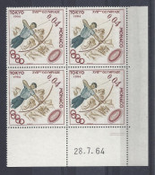 MONACO - N° 656 - Tir à L'ARC - J.O. TOKYO - Bloc De 4 COIN DATE - NEUF SANS CHARNIERE - 28/7/64 - Unused Stamps