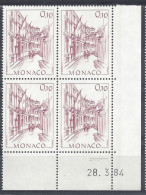 MONACO - N° 1405 - MAIRIE De MONACO - Bloc De 4 COIN DATE - NEUF SANS CHARNIERE - 28/3/84 - Neufs