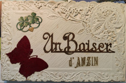 Un Baiser D'ANZIN (Nord) - Découpis Papillon & Trèfle à 4 Feuilles - Ecrit (2 Scans) Maillet Rue De La Station Escaudain - Anzin