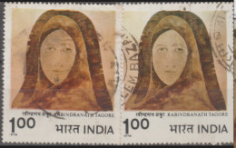 INDIA USED STAMP IN TWO DIFFERENT SHADES ON Modern INDIAN PAINTING/HEAD BY RABINDRANATH TAGORE - Collezioni & Lotti