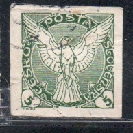 CZECHOSLOVAKIA CESKA CECOSLOVACCHIA 1918 1920 IMPERF. NEWSPAPER STAMPS WINDHOVER 5h USED USATO OBLITERE' - Newspaper Stamps