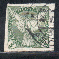 CZECHOSLOVAKIA CESKA CECOSLOVACCHIA 1918 1920 IMPERF. NEWSPAPER STAMPS WINDHOVER 5h USED USATO OBLITERE' - Timbres Pour Journaux