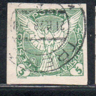 CZECHOSLOVAKIA CESKA CECOSLOVACCHIA 1918 1920 IMPERF. NEWSPAPER STAMPS WINDHOVER 5h USED USATO OBLITERE' - Timbres Pour Journaux