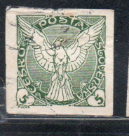 CZECHOSLOVAKIA CESKA CECOSLOVACCHIA 1918 1920 IMPERF. NEWSPAPER STAMPS WINDHOVER 5h USED USATO OBLITERE' - Timbres Pour Journaux