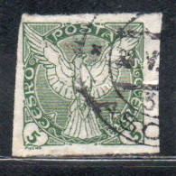 CZECHOSLOVAKIA CESKA CECOSLOVACCHIA 1918 1920 IMPERF. NEWSPAPER STAMPS WINDHOVER 5h USED USATO OBLITERE' - Zeitungsmarken