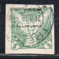 CZECHOSLOVAKIA CESKA CECOSLOVACCHIA 1918 1920 IMPERF. NEWSPAPER STAMPS WINDHOVER 5h USED USATO OBLITERE' - Dagbladzegels