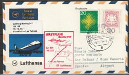BRD Flugpost / Erstflug LH 194 Boeing 747 Frankfurt - Las Palmas 19.12.1971 Ankunftstempel 19.12.1971 ( FP 196) - Premiers Vols
