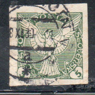 CZECHOSLOVAKIA CESKA CECOSLOVACCHIA 1918 1920 IMPERF. NEWSPAPER STAMPS WINDHOVER 5h USED USATO OBLITERE' - Timbres Pour Journaux
