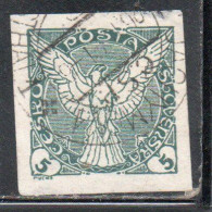 CZECHOSLOVAKIA CESKA CECOSLOVACCHIA 1918 1920 IMPERF. NEWSPAPER STAMPS WINDHOVER 5h USED USATO OBLITERE' - Dagbladzegels