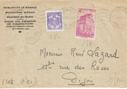 252 + 278 Monaco Armoiries 50 C. Violet + 4f. Cathédrale Monaco Flamme Monaco 18-2-1947 - Briefe U. Dokumente