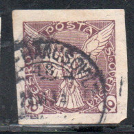 CZECHOSLOVAKIA CESKA CECOSLOVACCHIA 1918 1920 IMPERF. NEWSPAPER STAMPS WINDHOVER 10h USED USATO OBLITERE' - Dagbladzegels