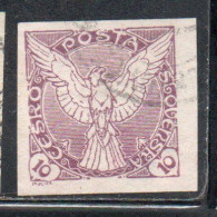 CZECHOSLOVAKIA CESKA CECOSLOVACCHIA 1918 1920 IMPERF. NEWSPAPER STAMPS WINDHOVER 10h USED USATO OBLITERE' - Dagbladzegels