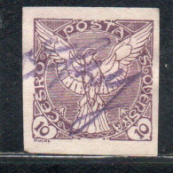 CZECHOSLOVAKIA CESKA CECOSLOVACCHIA 1918 1920 IMPERF. NEWSPAPER STAMPS WINDHOVER 10h USED USATO OBLITERE' - Francobolli Per Giornali