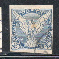 CZECHOSLOVAKIA CESKA CECOSLOVACCHIA 1918 1920 IMPERF. NEWSPAPER STAMPS WINDHOVER 20h USED USATO OBLITERE' - Dagbladzegels