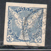 CZECHOSLOVAKIA CESKA CECOSLOVACCHIA 1918 1920 IMPERF. NEWSPAPER STAMPS WINDHOVER 20h USED USATO OBLITERE' - Timbres Pour Journaux