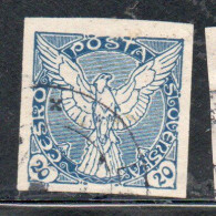 CZECHOSLOVAKIA CESKA CECOSLOVACCHIA 1918 1920 IMPERF. NEWSPAPER STAMPS WINDHOVER 20h USED USATO OBLITERE' - Timbres Pour Journaux