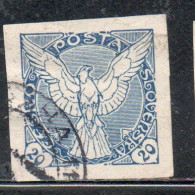 CZECHOSLOVAKIA CESKA CECOSLOVACCHIA 1918 1920 IMPERF. NEWSPAPER STAMPS WINDHOVER 20h USED USATO OBLITERE' - Francobolli Per Giornali