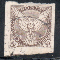 CZECHOSLOVAKIA CESKA CECOSLOVACCHIA 1918 1920 IMPERF. NEWSPAPER STAMPS WINDHOVER 30h USED USATO OBLITERE' - Zeitungsmarken