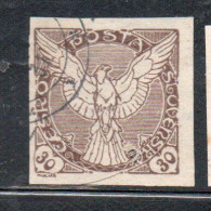 CZECHOSLOVAKIA CESKA CECOSLOVACCHIA 1918 1920 IMPERF. NEWSPAPER STAMPS WINDHOVER 30h USED USATO OBLITERE' - Francobolli Per Giornali