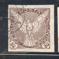 CZECHOSLOVAKIA CESKA CECOSLOVACCHIA 1918 1920 IMPERF. NEWSPAPER STAMPS WINDHOVER 30h USED USATO OBLITERE' - Newspaper Stamps