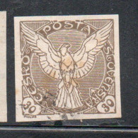 CZECHOSLOVAKIA CESKA CECOSLOVACCHIA 1918 1920 IMPERF. NEWSPAPER STAMPS WINDHOVER 30h USED USATO OBLITERE' - Newspaper Stamps