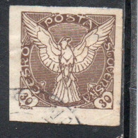 CZECHOSLOVAKIA CESKA CECOSLOVACCHIA 1918 1920 IMPERF. NEWSPAPER STAMPS WINDHOVER 30h USED USATO OBLITERE' - Timbres Pour Journaux