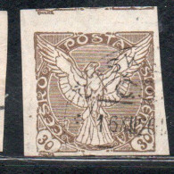 CZECHOSLOVAKIA CESKA CECOSLOVACCHIA 1918 1920 IMPERF. NEWSPAPER STAMPS WINDHOVER 30h USED USATO OBLITERE' - Zeitungsmarken