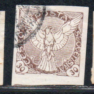 CZECHOSLOVAKIA CESKA CECOSLOVACCHIA 1918 1920 IMPERF. NEWSPAPER STAMPS WINDHOVER 30h USED USATO OBLITERE' - Dagbladzegels