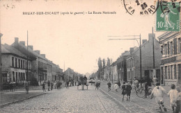 BRUAY-sur-ESCAUT (Aisne) - La Route Nationale (après La Guerre) - Voie Ferrée Du Tramway - Voyagé 1923 (2 Scans) - Bruay Sur Escaut