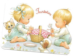 Carte D'invitation Pique Nique Enfants Chien Chat - Sonstige & Ohne Zuordnung