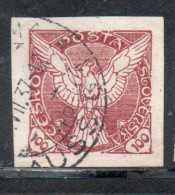 CZECHOSLOVAKIA CESKA CECOSLOVACCHIA 1918 1920 IMPERF. NEWSPAPER STAMPS WINDHOVER 100h USED USATO OBLITERE' - Newspaper Stamps